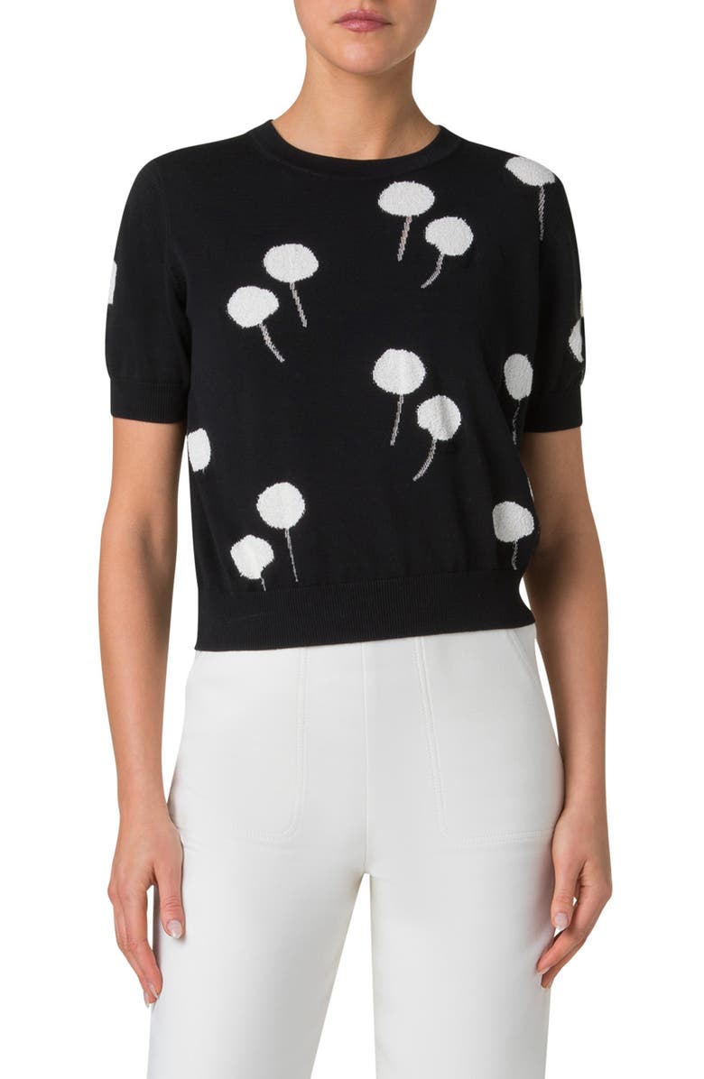 Akris Dandelion Intarsia Short Sleeve Cotton Blend Sweater, Main, color,