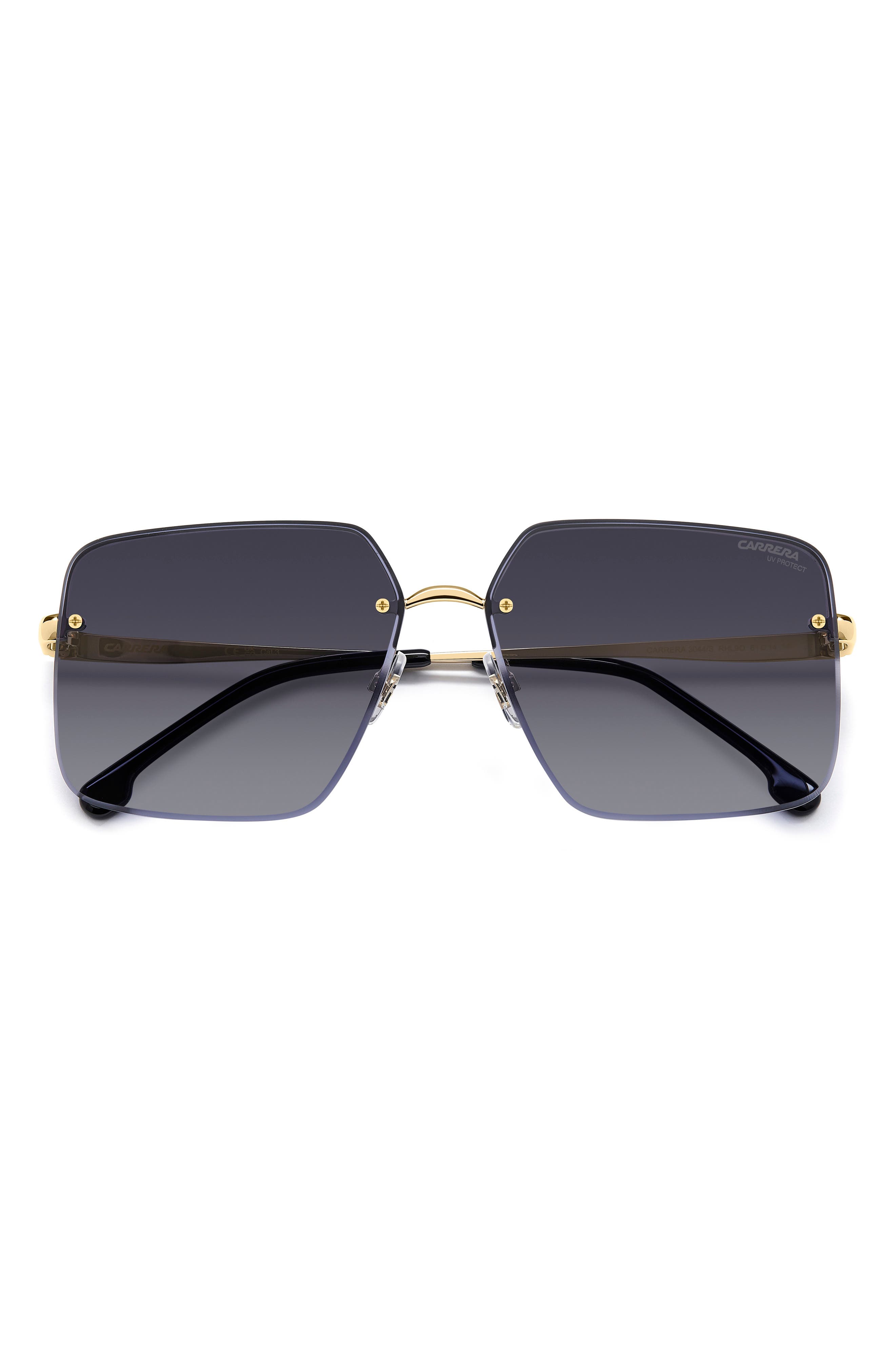 Carrera Eyewear 61mm Rimless Rectangular Sunglasses in Gold Black/Brown Blsp 
