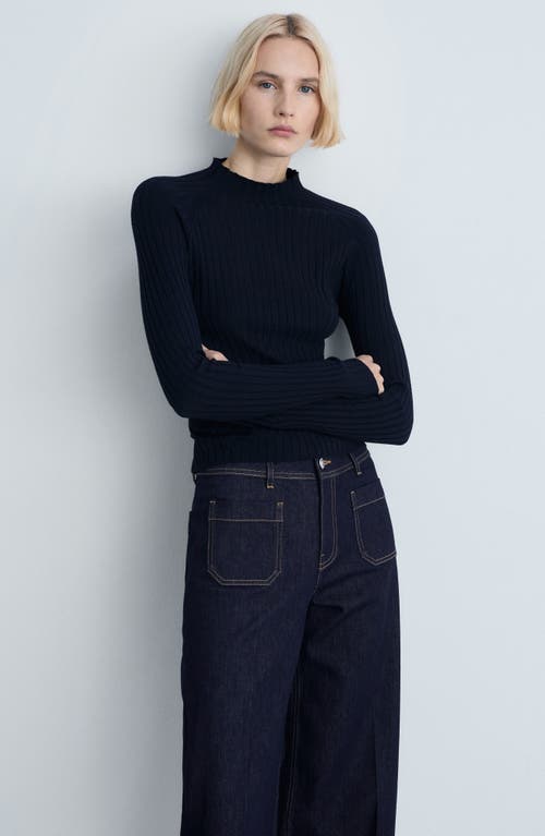 Mango Patch Pocket High Waist Wide Leg Jeans In Open Blue