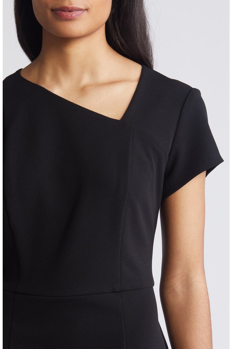 Asymmetric Neck Scuba Sheath Dress, Alternate, color, BLACK