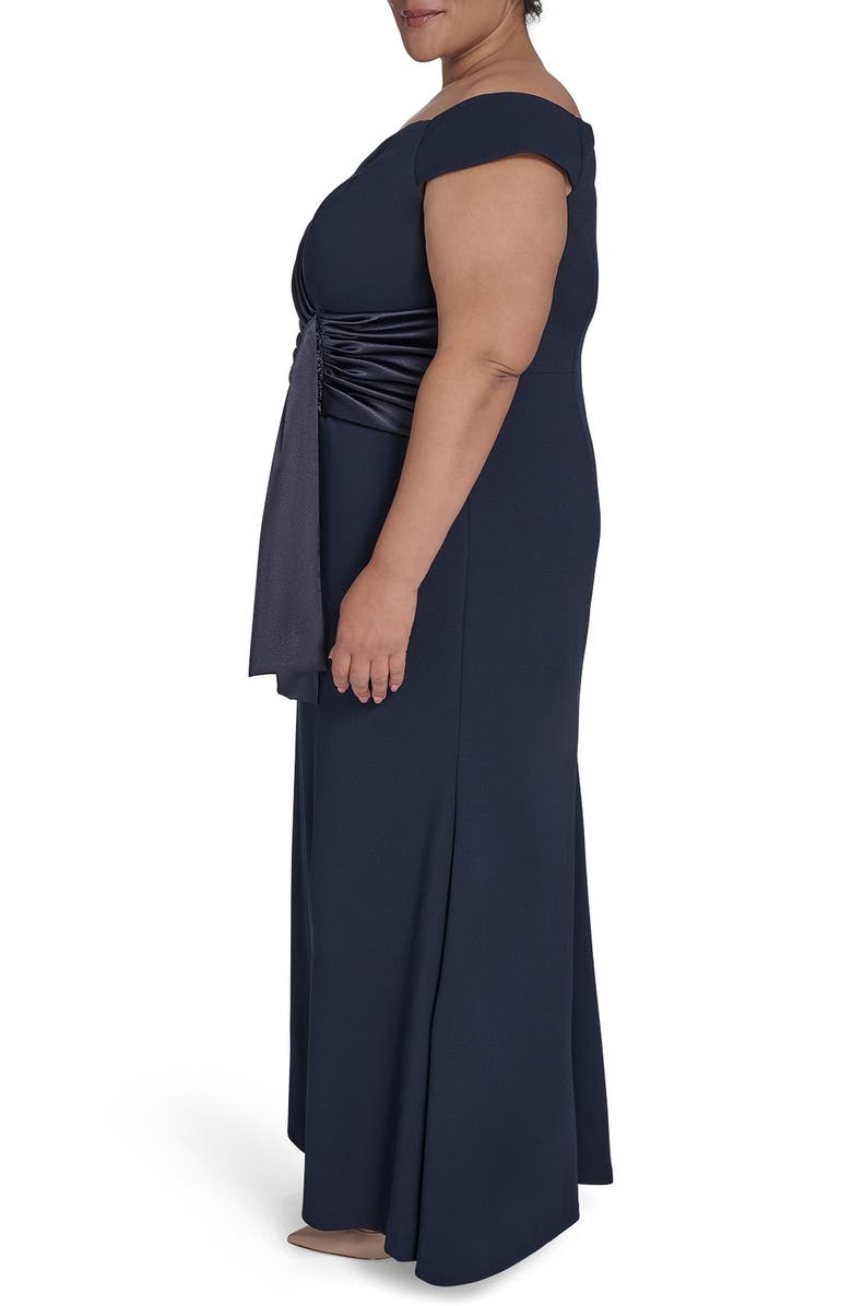 Eliza J Mixed Media Drape Detail Gown, Alternate, color, Navy