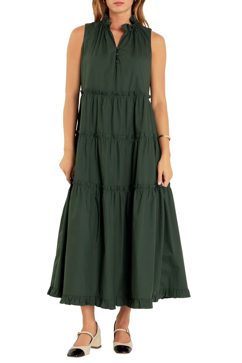Sleeveless Tiered Cotton Maxi Dress, Main, color, OLIVE
