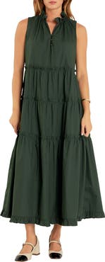 English Factory Sleeveless Tiered Cotton Maxi Dress