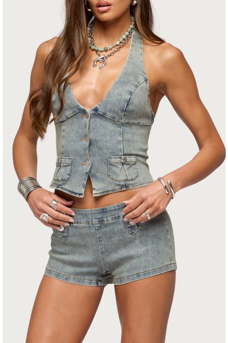 Sashe Denim Halter Top, Main, color, BLUE-VINTAGE-WASHED