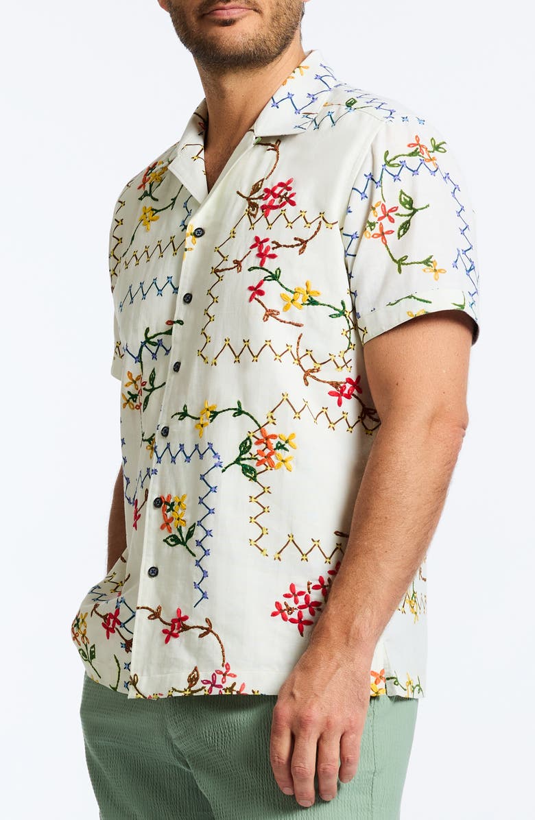 Robert Graham Marettimo Embroidered Cotton & Linen Camp Shirt, Alternate, color,