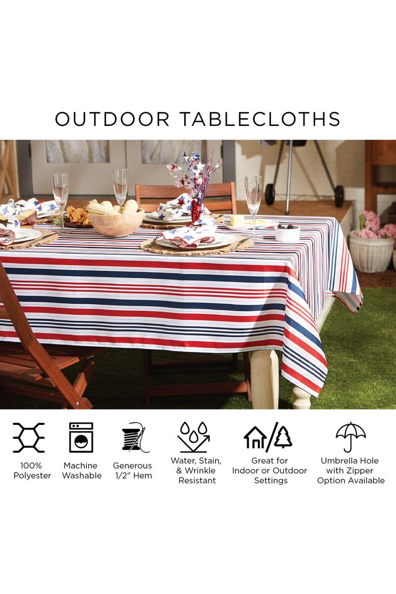 Outdoor Printed Tablecloth 60 Round, Alternate, color, Blue Ocean Stripe