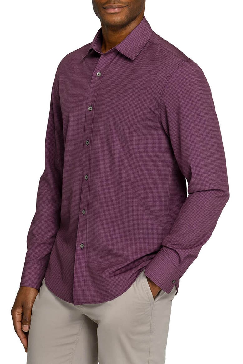 Houndstooth Performance Long Sleeve Button Up Shirt, Alternate, color, MAROON