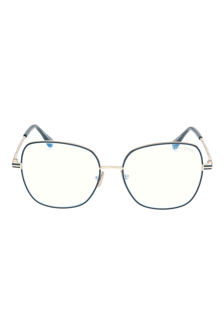 56mm Square Blue Light Blocking Glasses, Main, color, SHINY TEAL PALE GOLD BLUE
