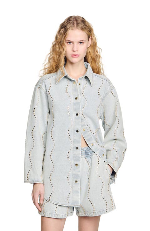 Denim shirt with rhinestones