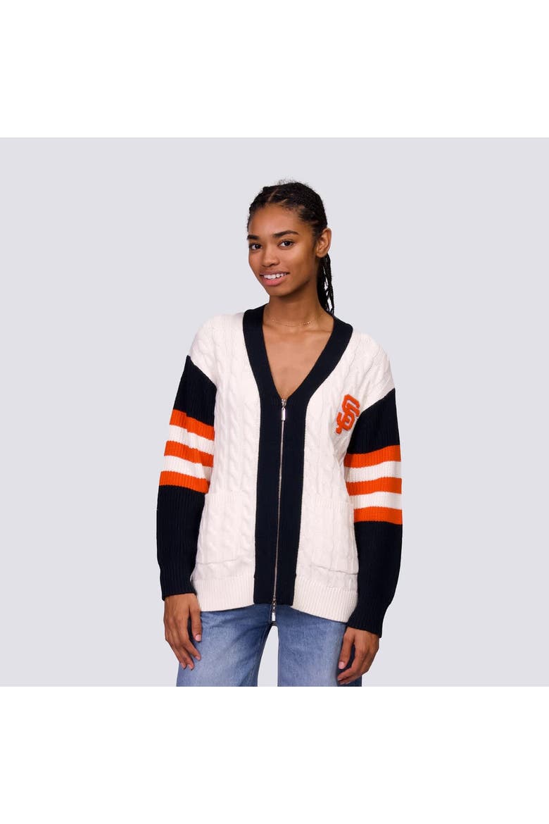 Women's Lusso Black/White San Francisco Giants Shyla Knit V-Neck Full-Zip Sweater, Main, color, Black