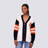 LUSSO Women's Lusso Black/White San Francisco Giants Shyla Knit V-Neck Full-Zip Sweater