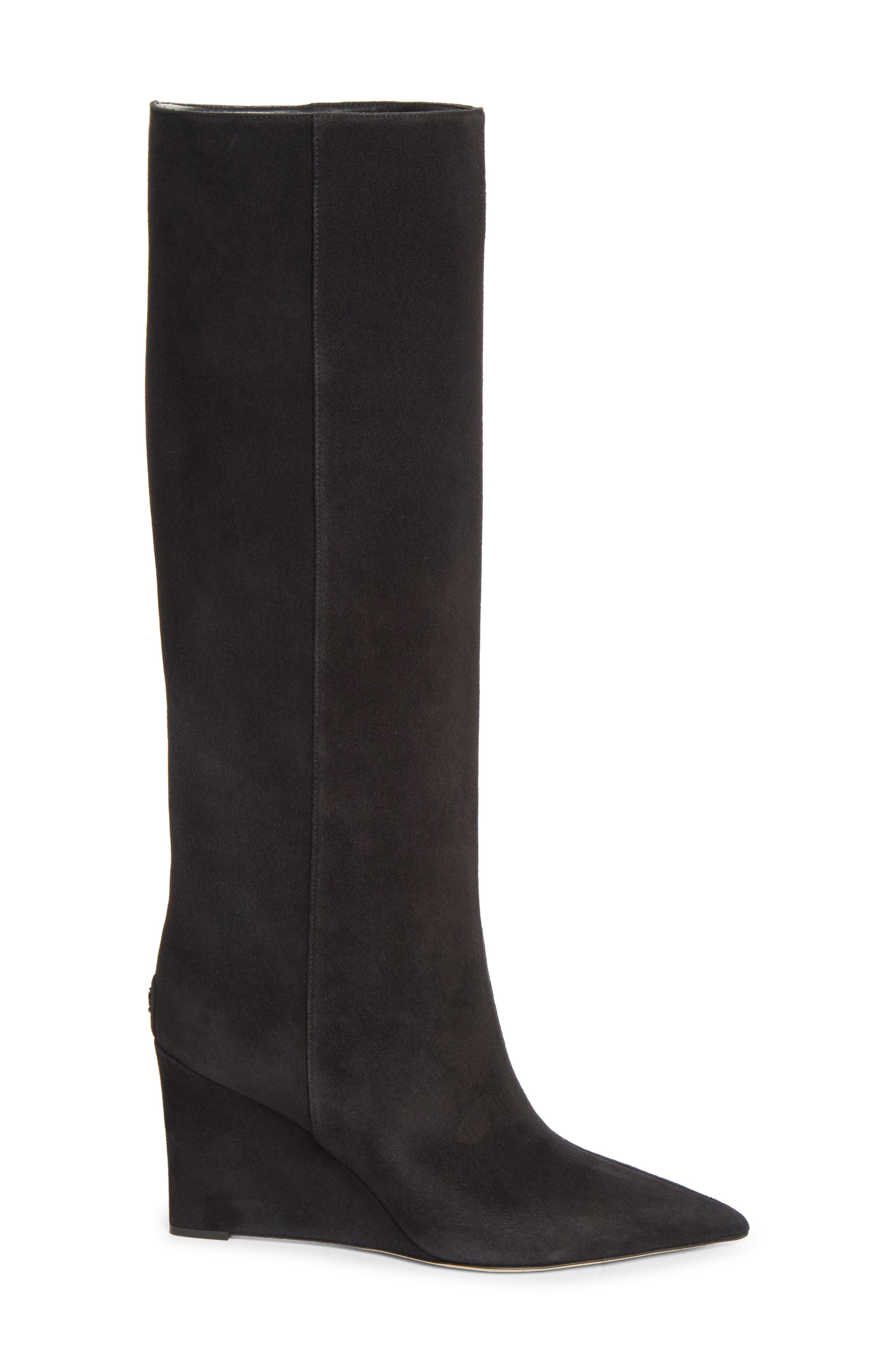 Blake Pointed Toe Knee High Wedge Boot, Alternate, color, BLACK