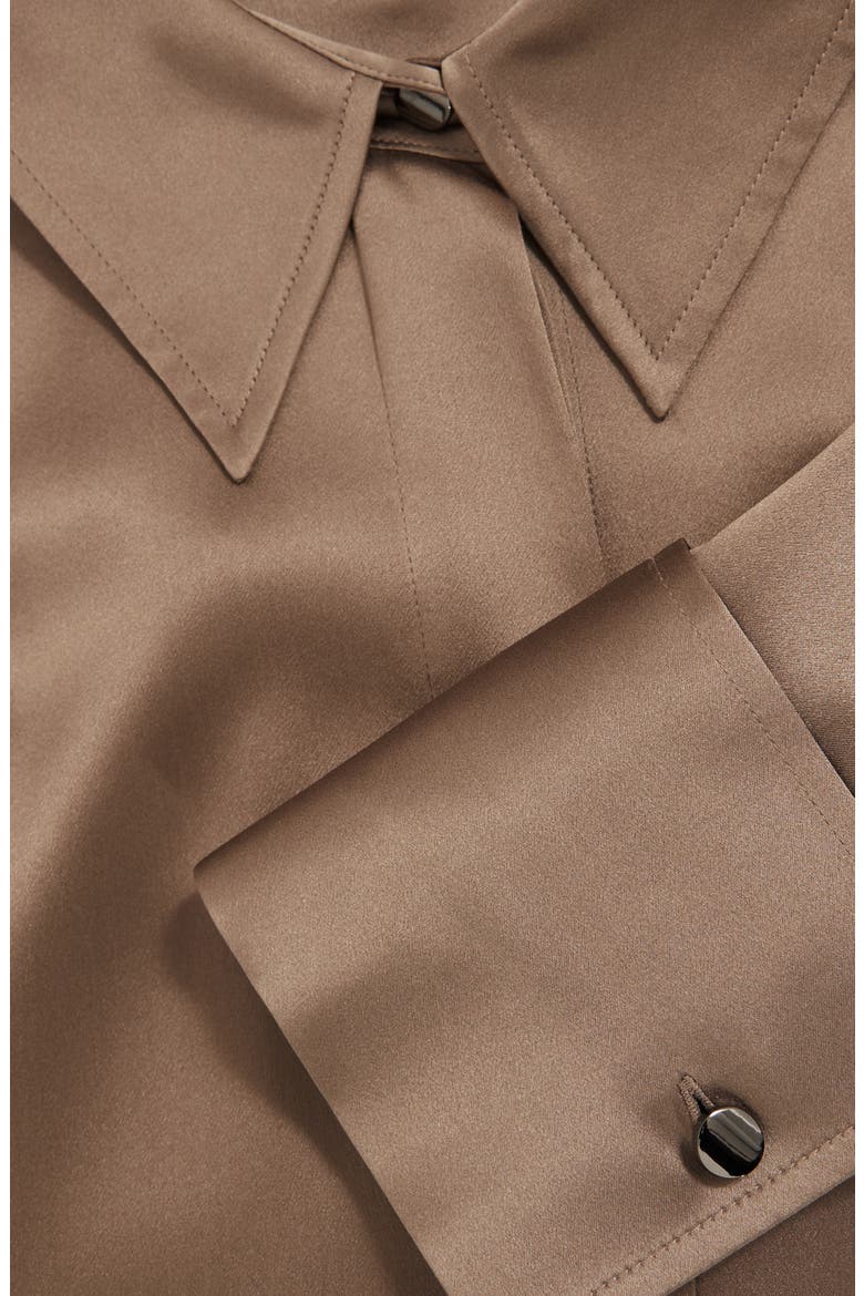 Ameira Silk Satin Button-Up Shirt, Alternate, color, TAUPE BROWN