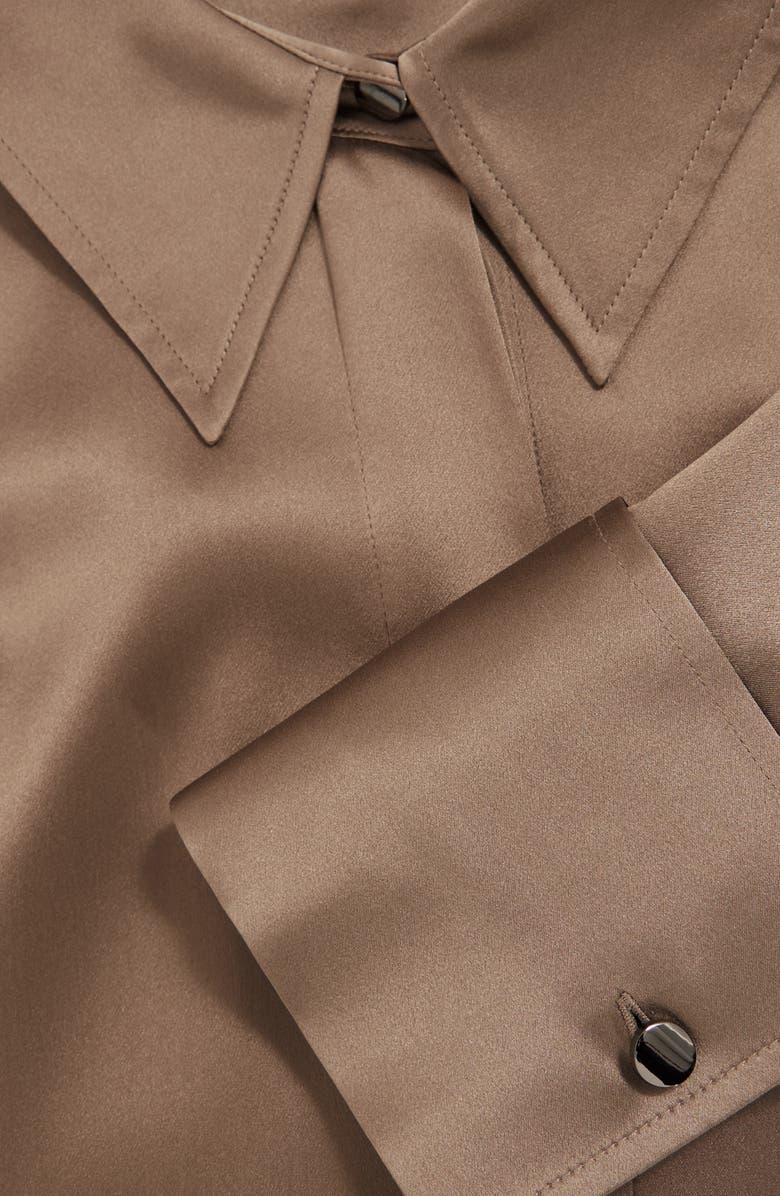 Reiss Ameira Silk Satin Button-Up Shirt, Alternate, color, Taupe Brown