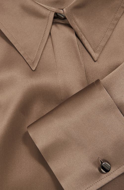 Reiss Ameira Silk Satin Button-up Shirt In Brown