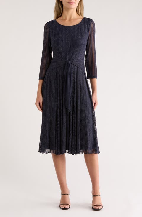 Three-Quarter Sleeve Mesh A-Line Dress