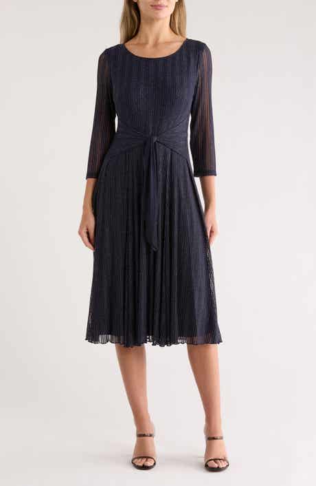 Connected Apparel Three-Quarter Sleeve Mesh A-Line Dress