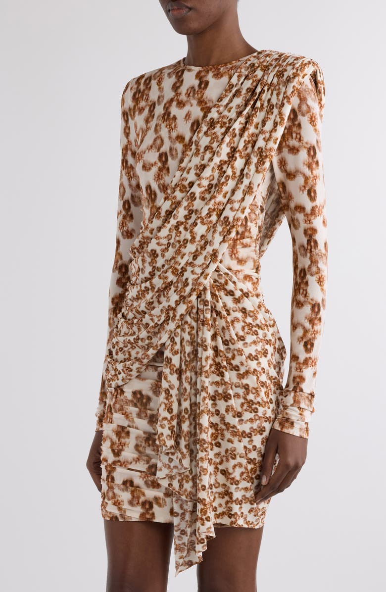 Isabel Marant Georgia Floral Long Sleeve Jersey Minidress, Alternate, color, Ochre