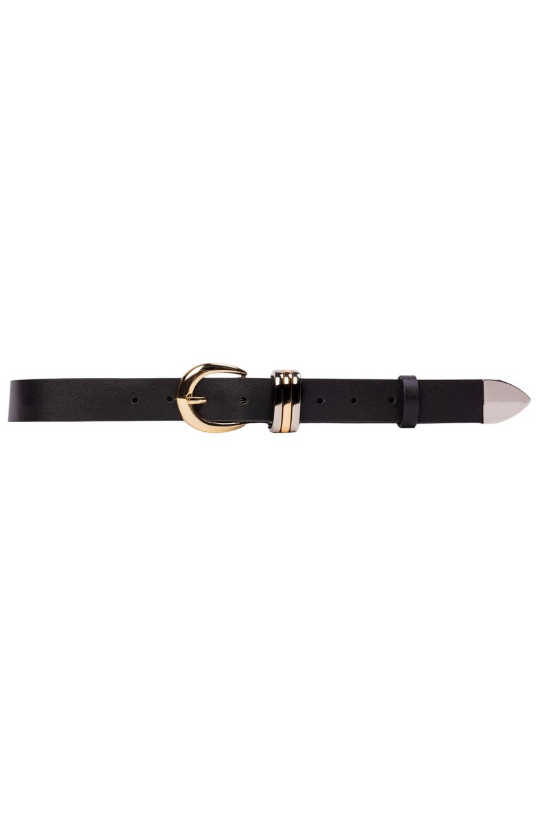 BLACK SUEDE STUDIO Ring Belt, Main, color, Black Leather / Silver + Gold