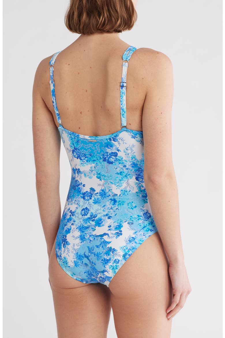Daiseyfield Plunge Neck One-Piece Swimsuit, Alternate, color, BLUE