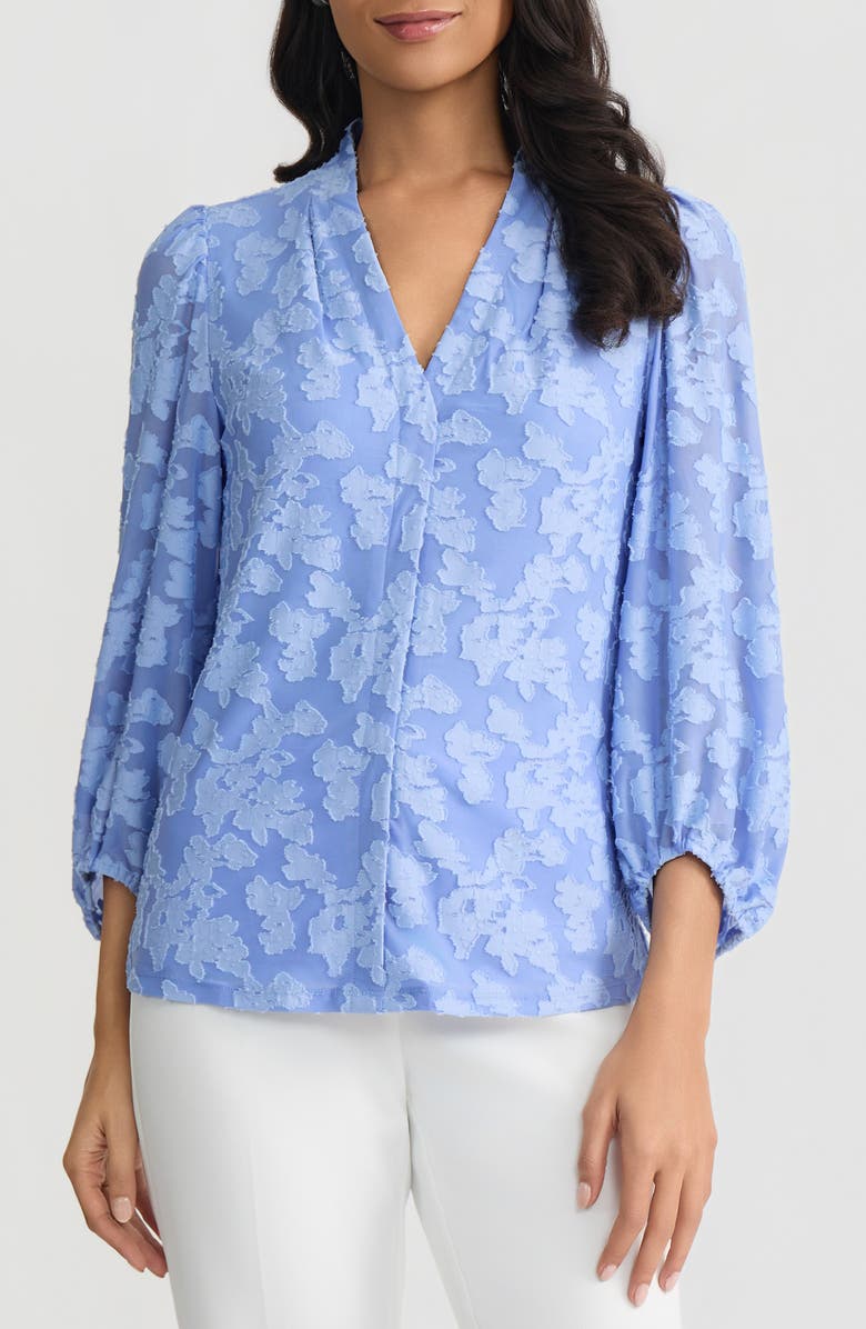 KASPER Burnout Floral Woven Shirt, Main, color, Paris Bleu