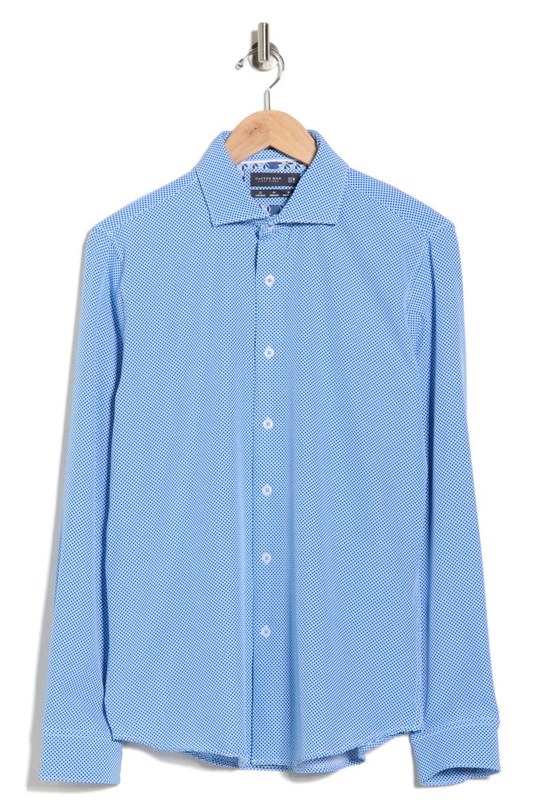 Geo Print Stretch Button-Up Shirt, Alternate, color, BLUE/WHITE