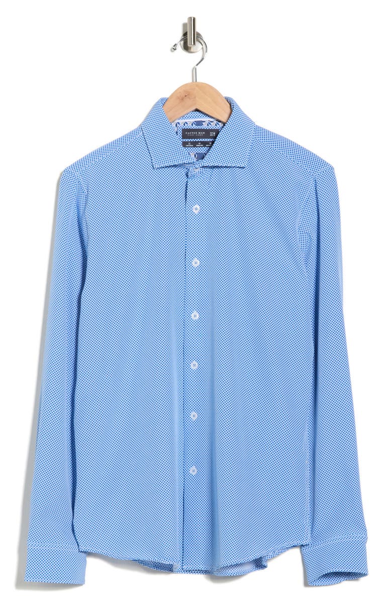 DENIM AND FLOWER Geo Print Stretch Button-Up Shirt, Alternate, color, Blue/White