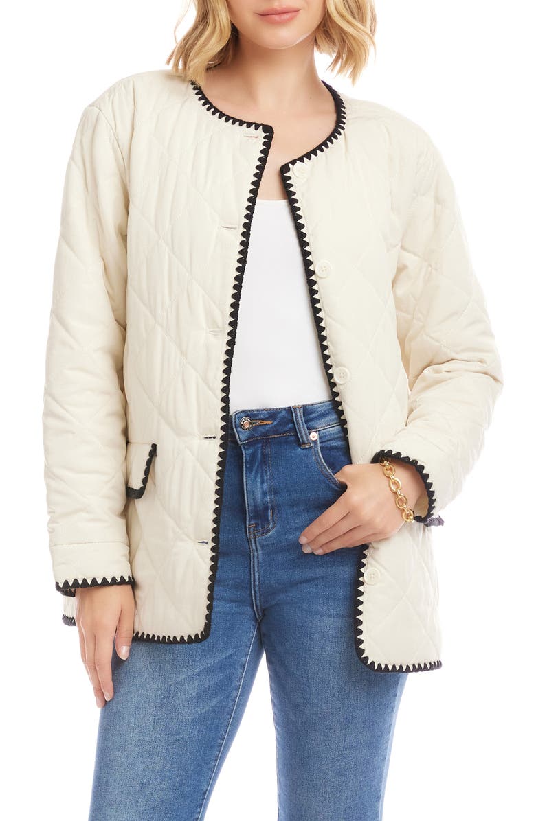 Karen Kane Edge Stitch Quilted Jacket, Main, color, Cream/ Black