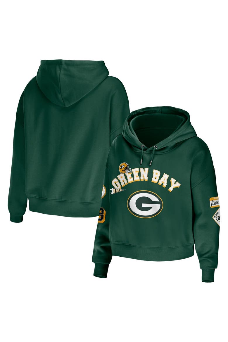 Women's WEAR by Erin Andrews Green Green Bay Packers Modest Cropped Pullover Hoodie, Main, color, Green
