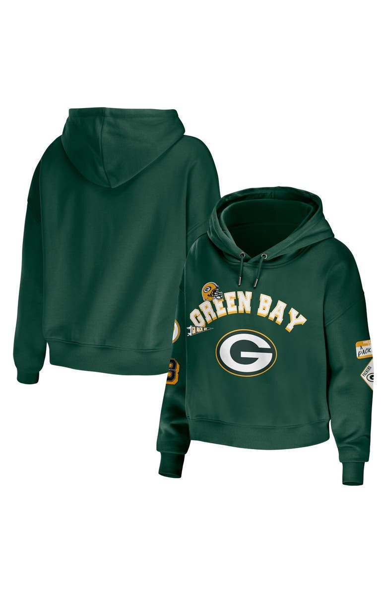 WEAR by Erin Andrews Women's WEAR by Erin Andrews Green Green Bay Packers Modest Cropped Pullover Hoodie, Main, color, 