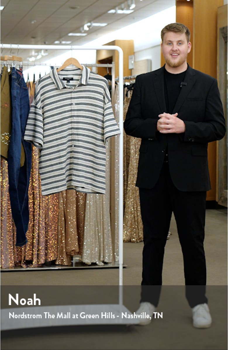 Jackson Oversize Stripe Short Sleeve Knit Button-Up Shirt, sales video thumbnail