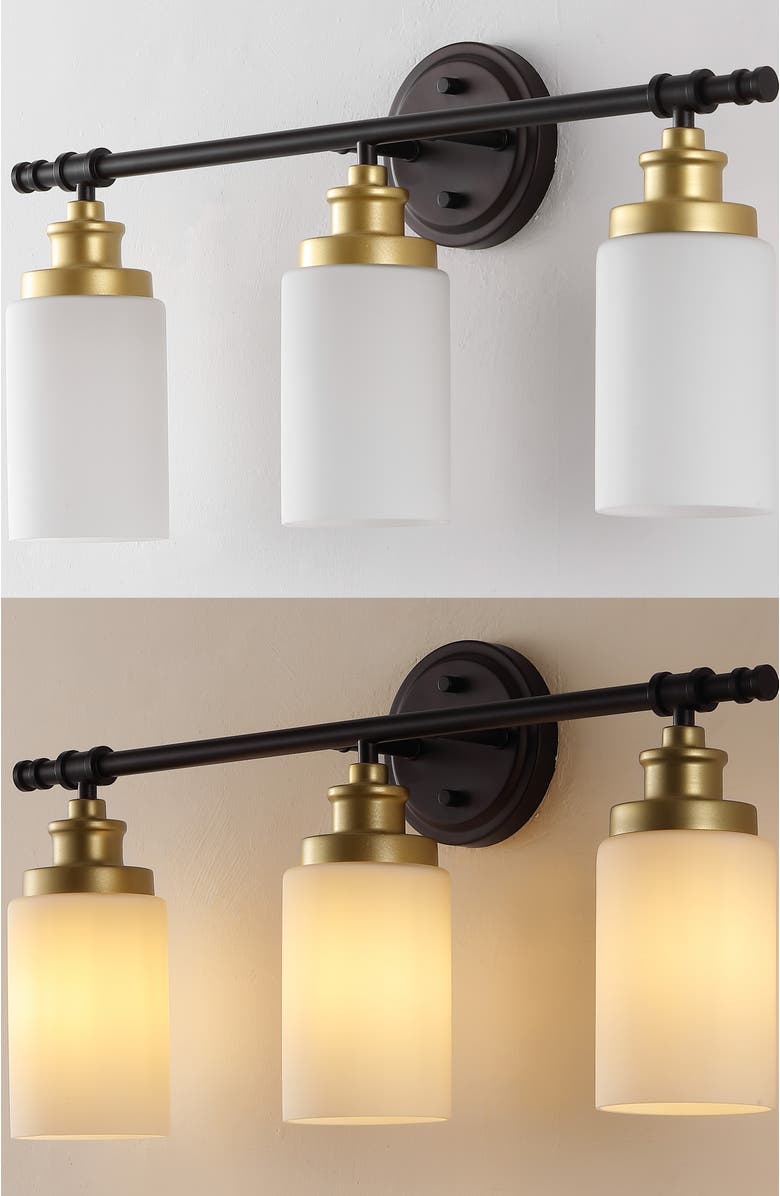 JONATHAN Y Egan 23.25" 3-Light Classic Cottage Vanity Light with Frosted Glass Shades and Bathroom Hardware Accessory Set, Alternate, color,