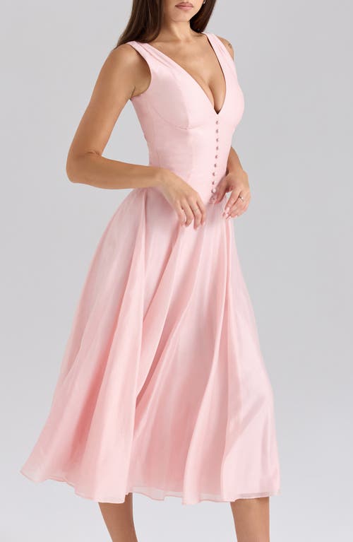 House Of Cb Womens Pink Samira Button-embellished Chiffon Midi Dress In Pink