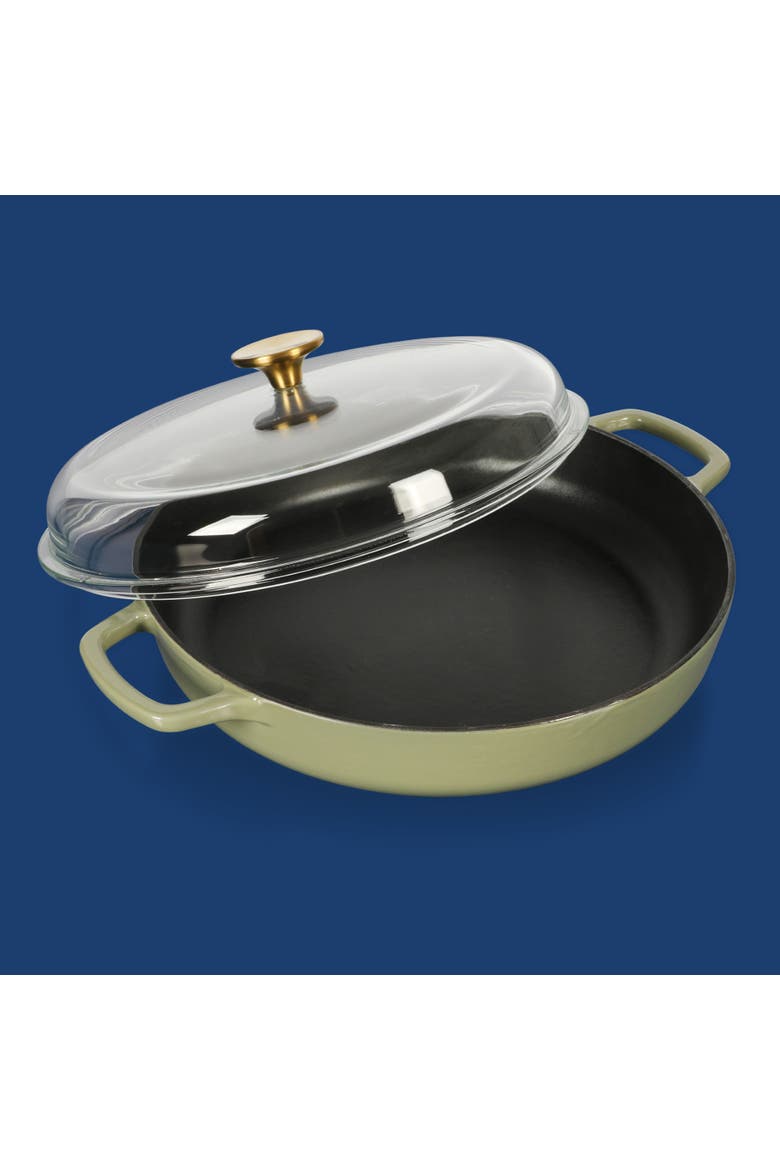 Enameled Cast Iron 7-in-1 Multipurpose Braiser Pan with Borosilicate Glass Lid, Alternate, color, Green