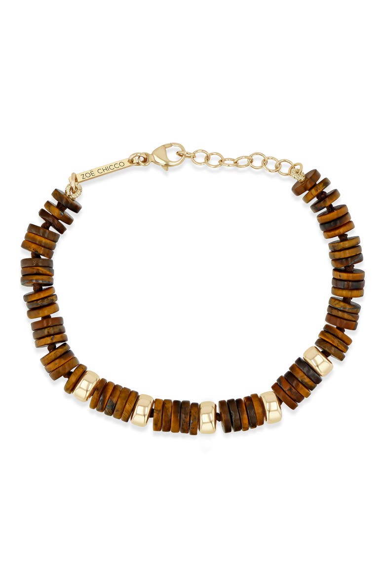 14K Yellow Gold Tiger's Eye Bead Bracelet, Alternate, color, 14K YELLOW GOLD