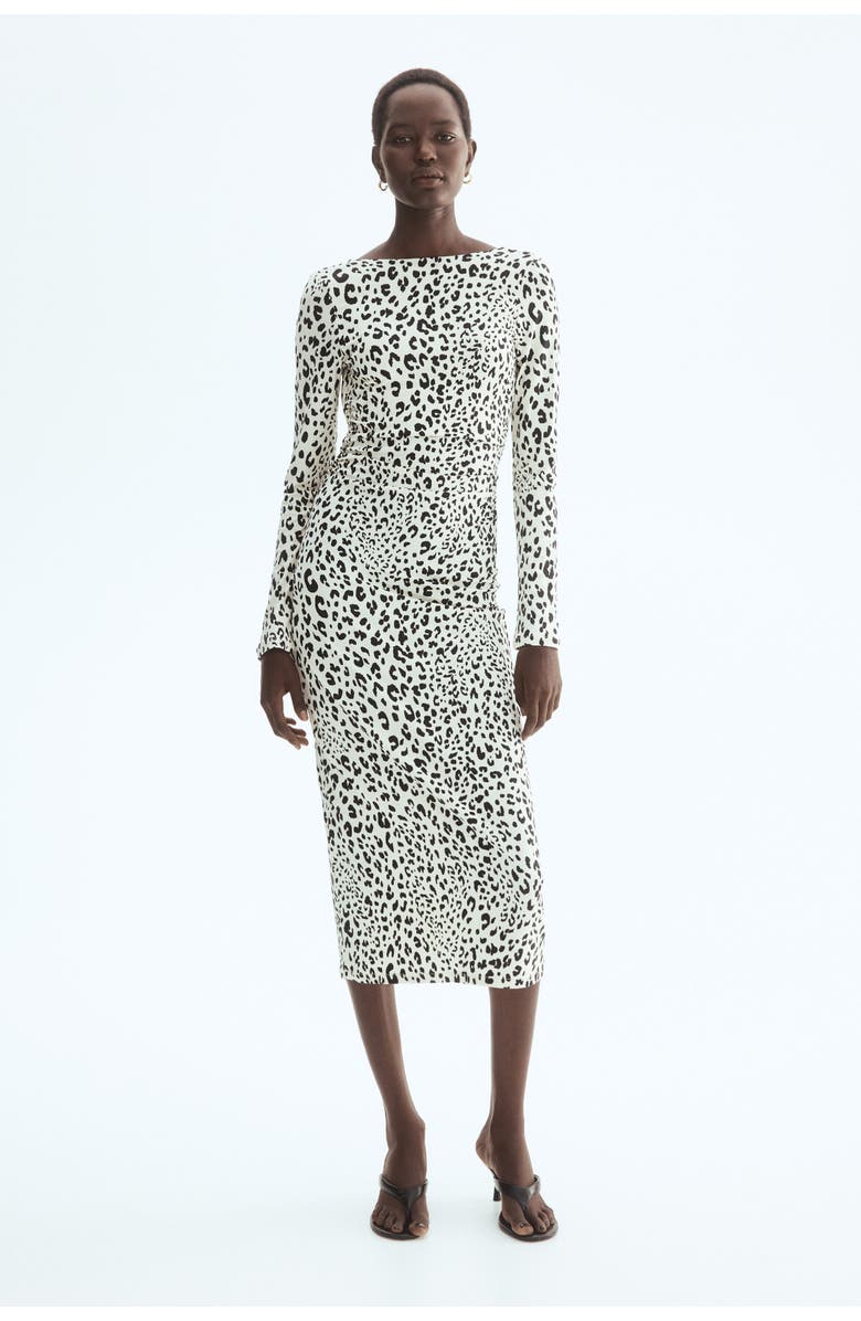 H&M Open-back Jersey Dress, Main, color, Cream/Leopard Print