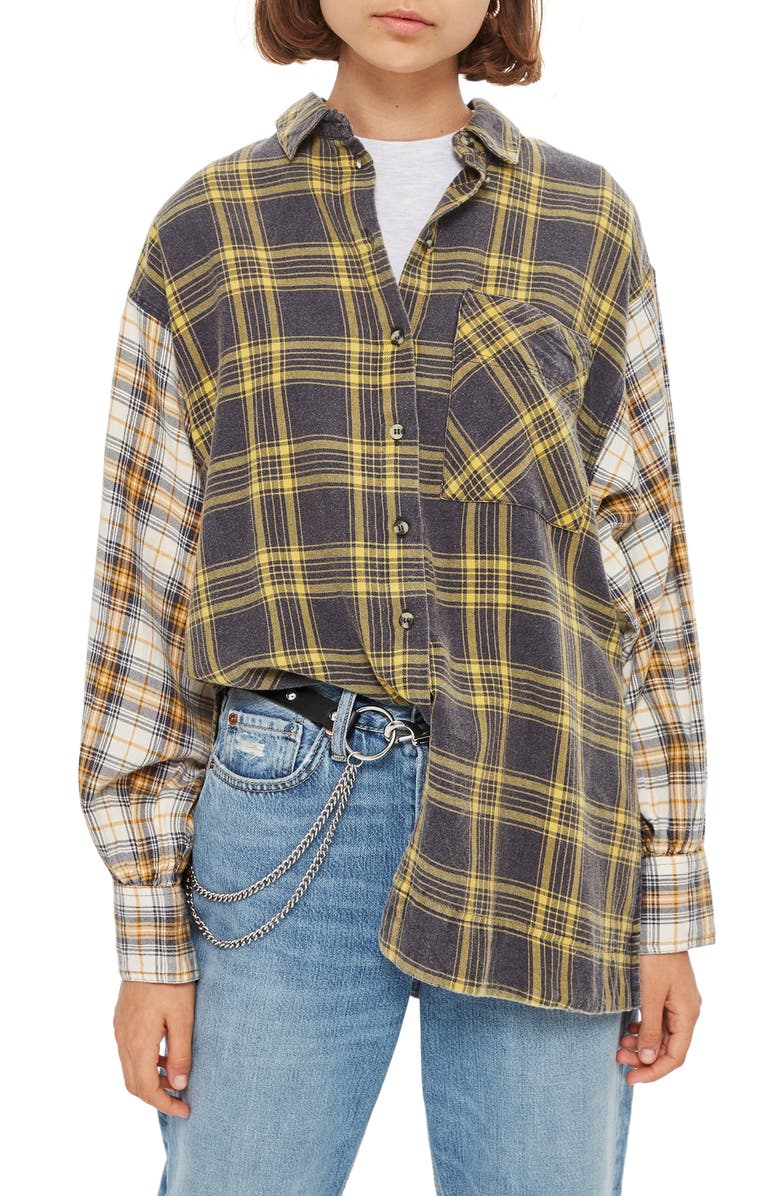 Topshop Mixed Plaid Oversized Shirt, Main, color, 