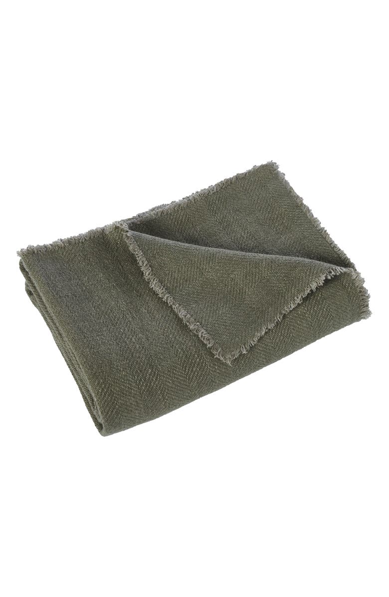 Renwil Vernier Linen Throw Blanket, Main, color, Olive