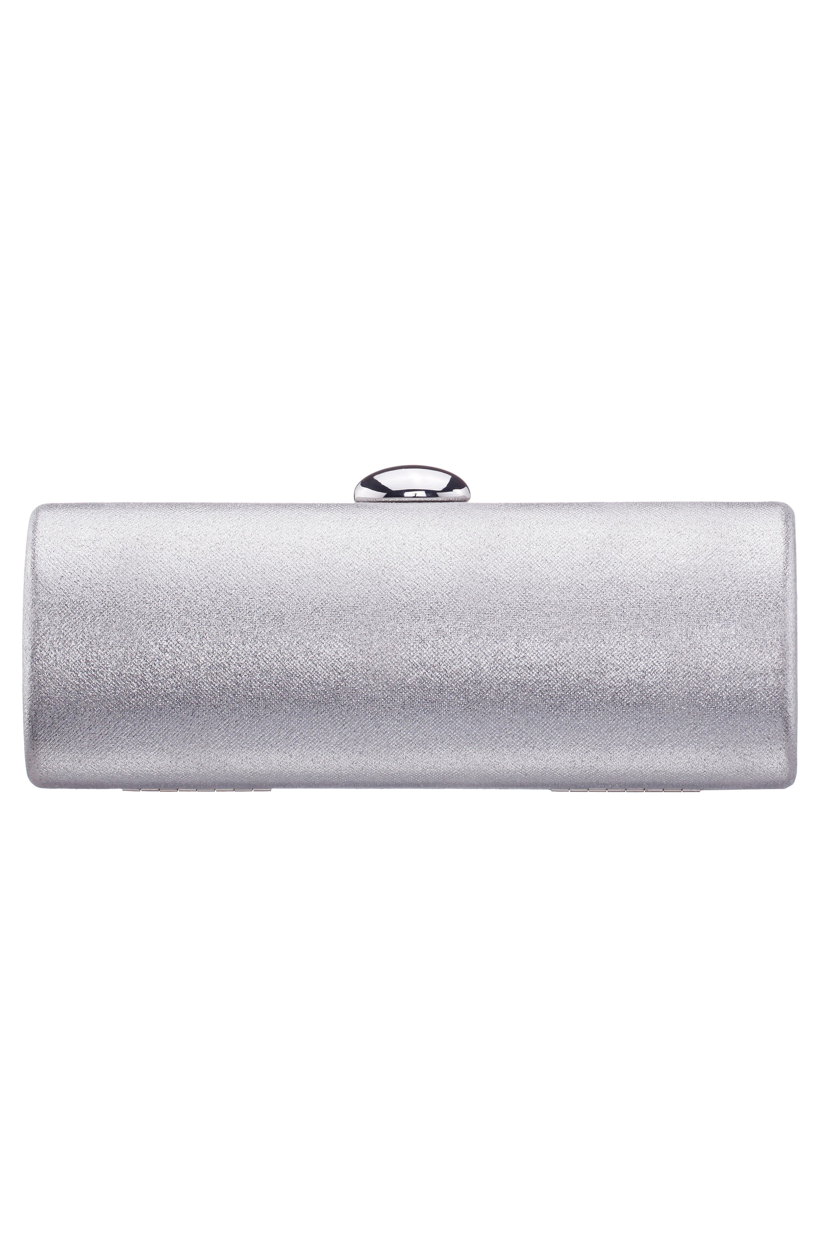 Nina Xandra Metallic Faux Leather Frame Clutch, Alternate, color, Silver