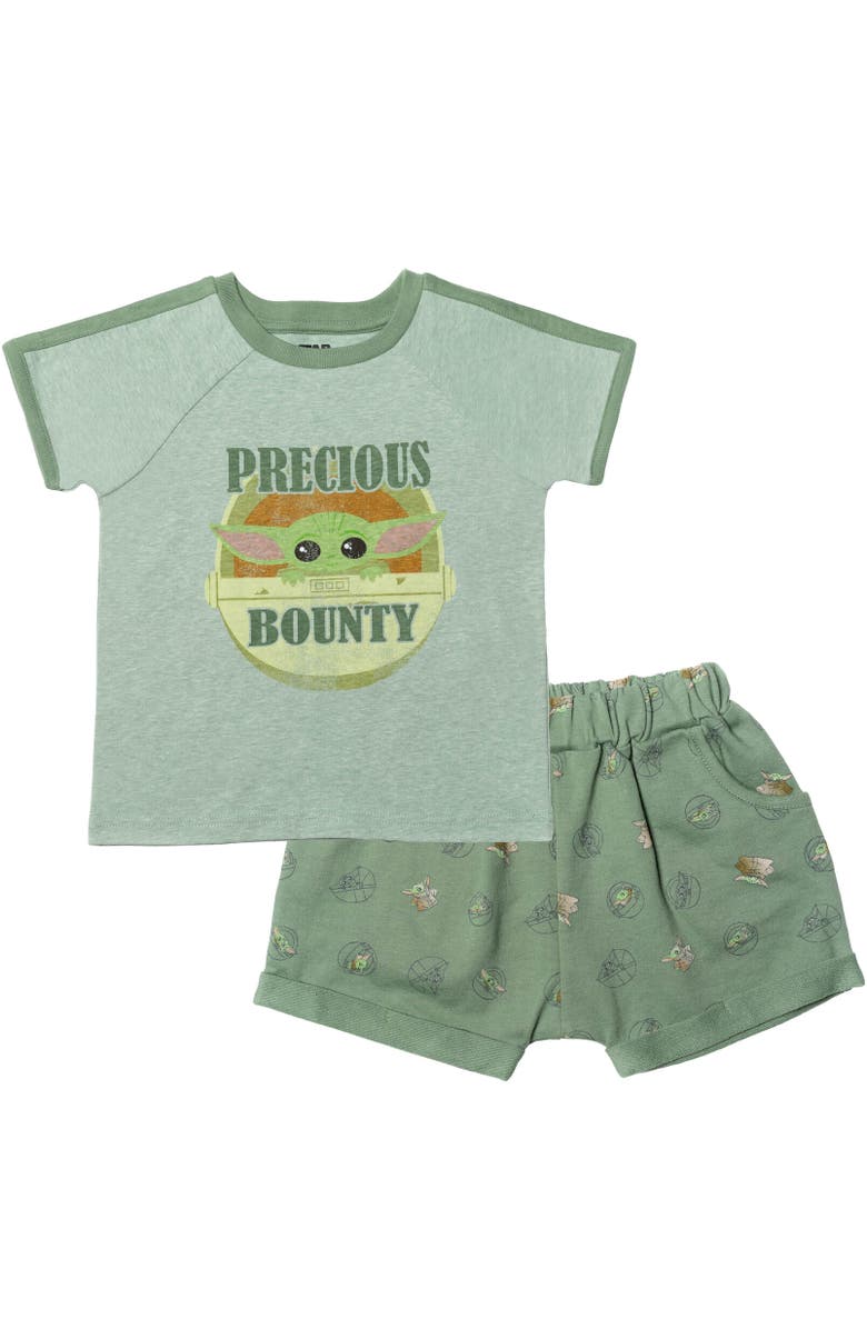 Star Wars The Mandalorian Baby Yoda T-Shirt & French Terry Shorts Set, Main, color, Green / Grey