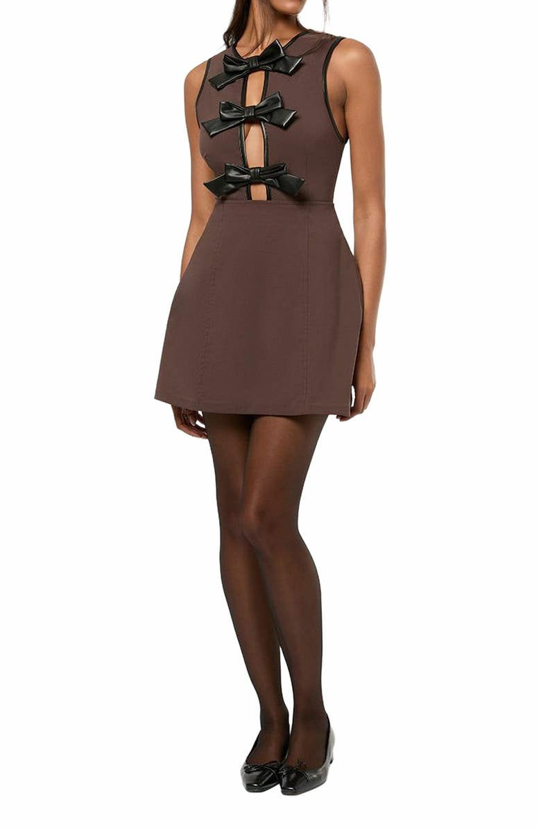 WeWoreWhat Vegan Leather Piped Peplum Mini Dress, Alternate, color, 