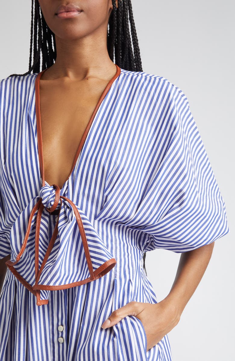 Johanna Ortiz Endless Spring Tie Front Cotton Dress, Alternate, color, Off White / Blue