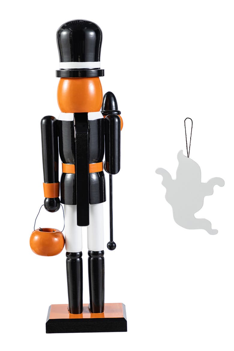 Halloween Wooden Pumpkin Nutcracker with Ghost Ornament, Alternate, color, Orange
