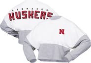 SPIRIT JERSEY Women's Spirit Jersey  White Nebraska Huskers Heather Block Cropped Long Sleeve Jersey T-Shirt