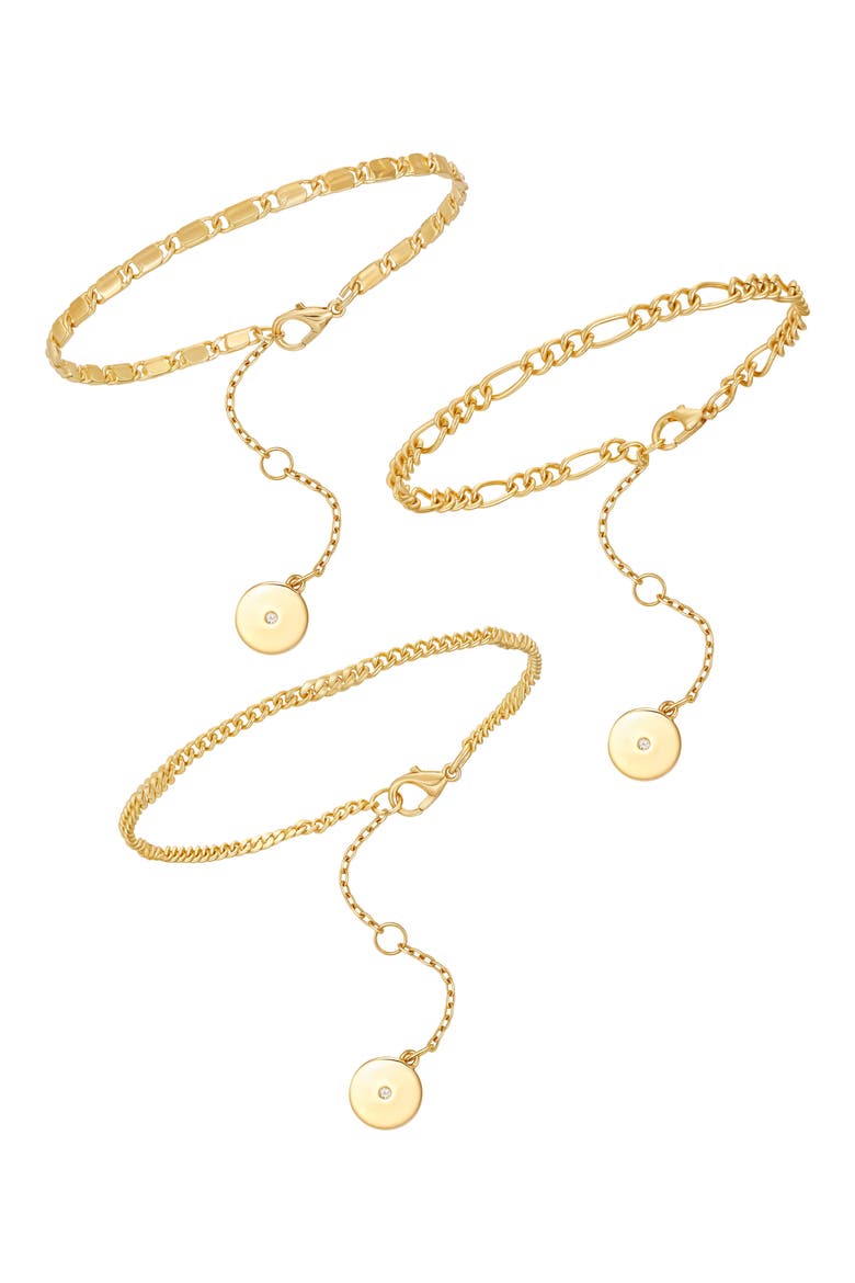 Set of 3 Chain Bracelets, Main, color, GOLD