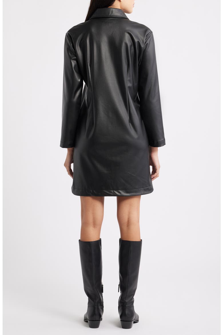 Long Sleeve Faux Leather Shirtdress, Alternate, color, BLACK