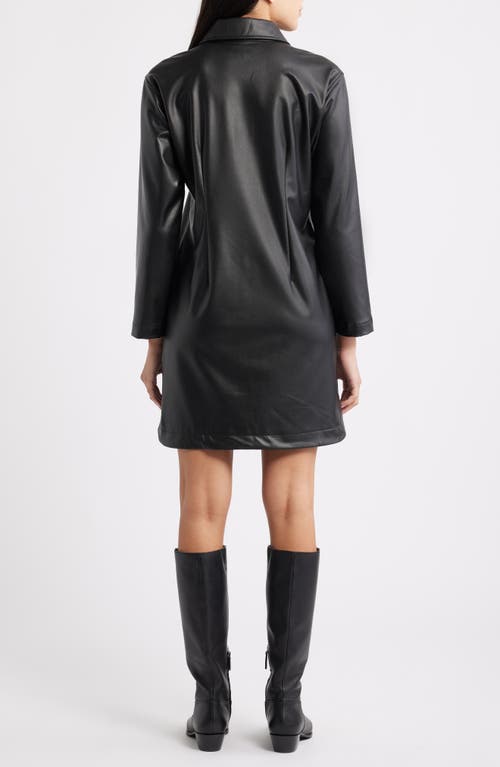 City Blues Long Sleeve Faux Leather Shirtdress In Black