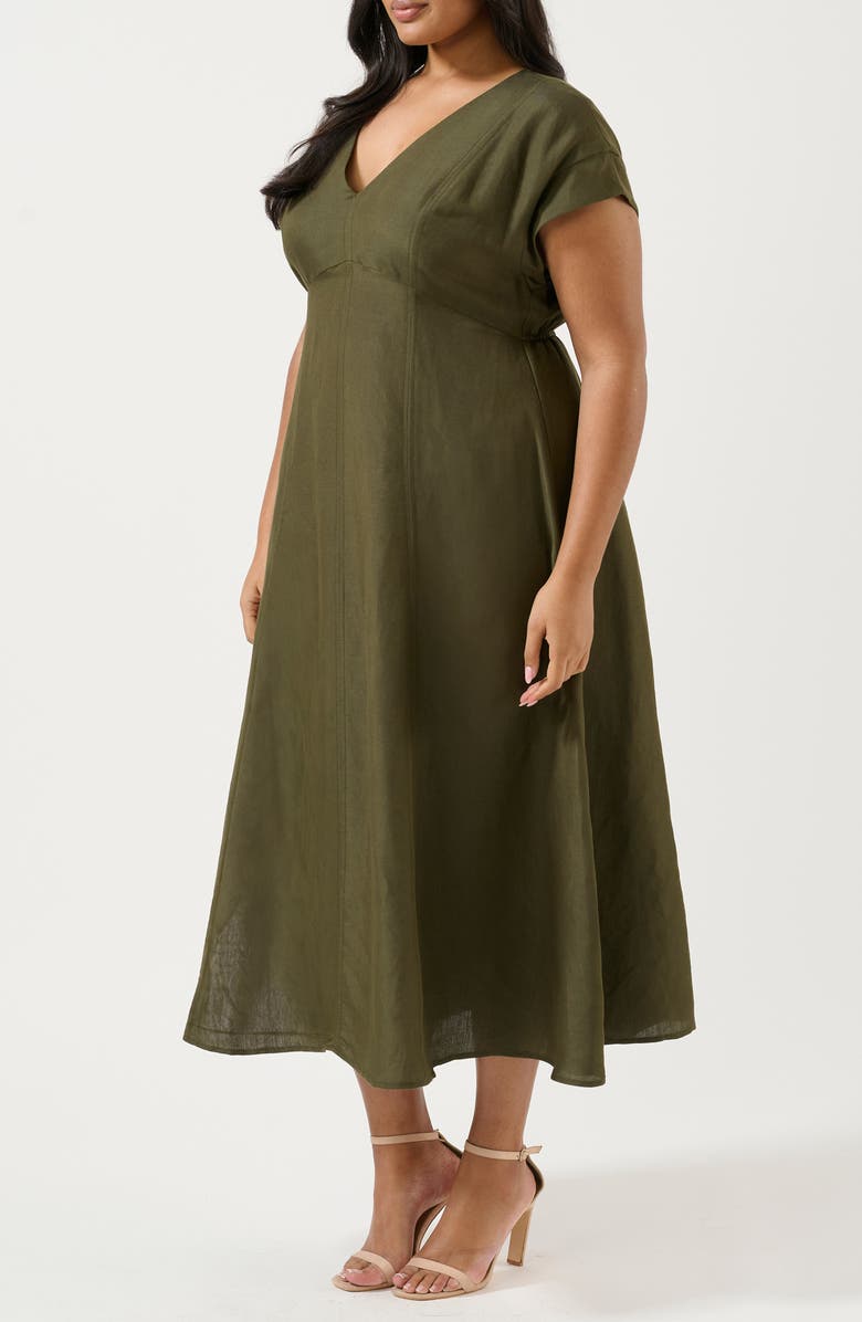 Estelle Aubrey Cutout Linen Blend Midi Dress, Alternate, color, Olive