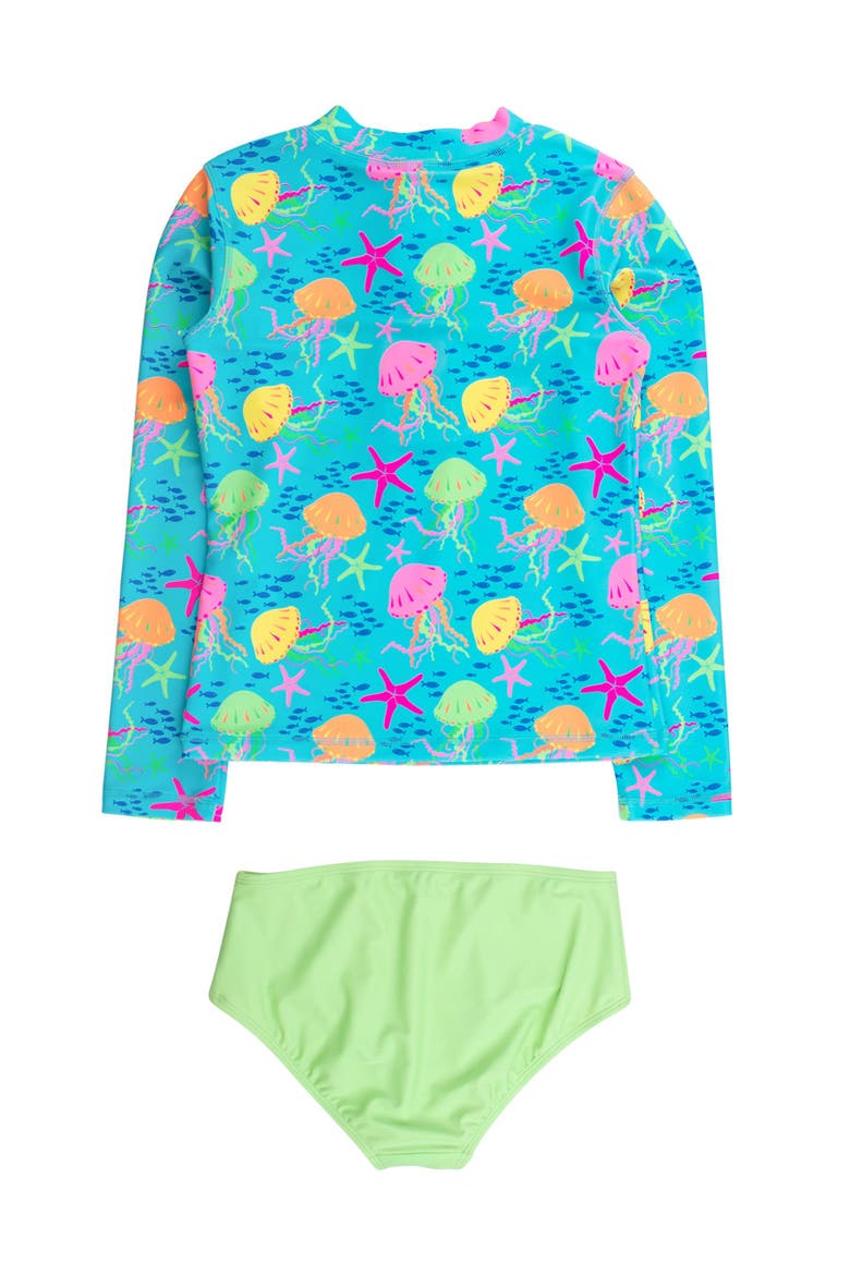 Long Sleeve Zipper Rash Guard 2-Piece Bikini Swimsuit, Alternate, color, Neon Jelly Time