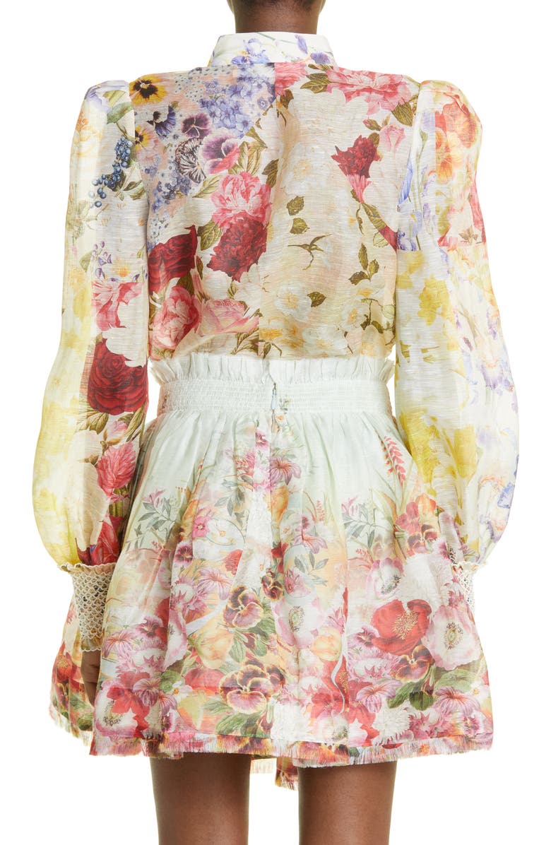 Zimmermann Wonderland Floral Linen & Silk Tuxedo Blouse, Alternate, color,